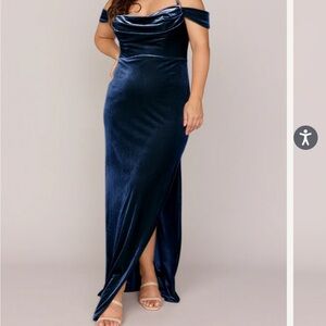 Revelry Sienna Velvet Dress Royal Blue Size 2 Off The Shoulder Draped